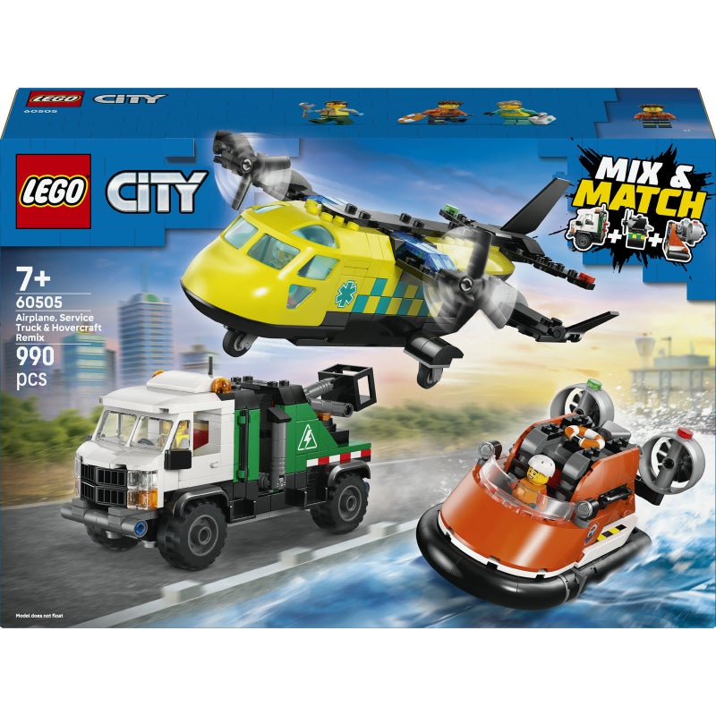 LEGO City Airplane, Service Truck & Hovercraft Remix 60505 Building Toy Set (990 Pieces) - Image 2
